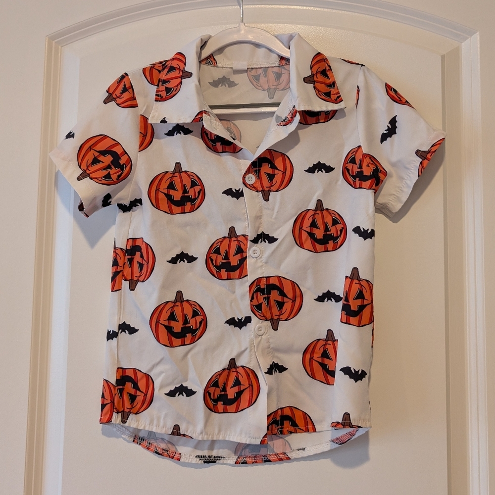 🎃🦇 Button Up Collared Halloween Toddler Boy Shirt